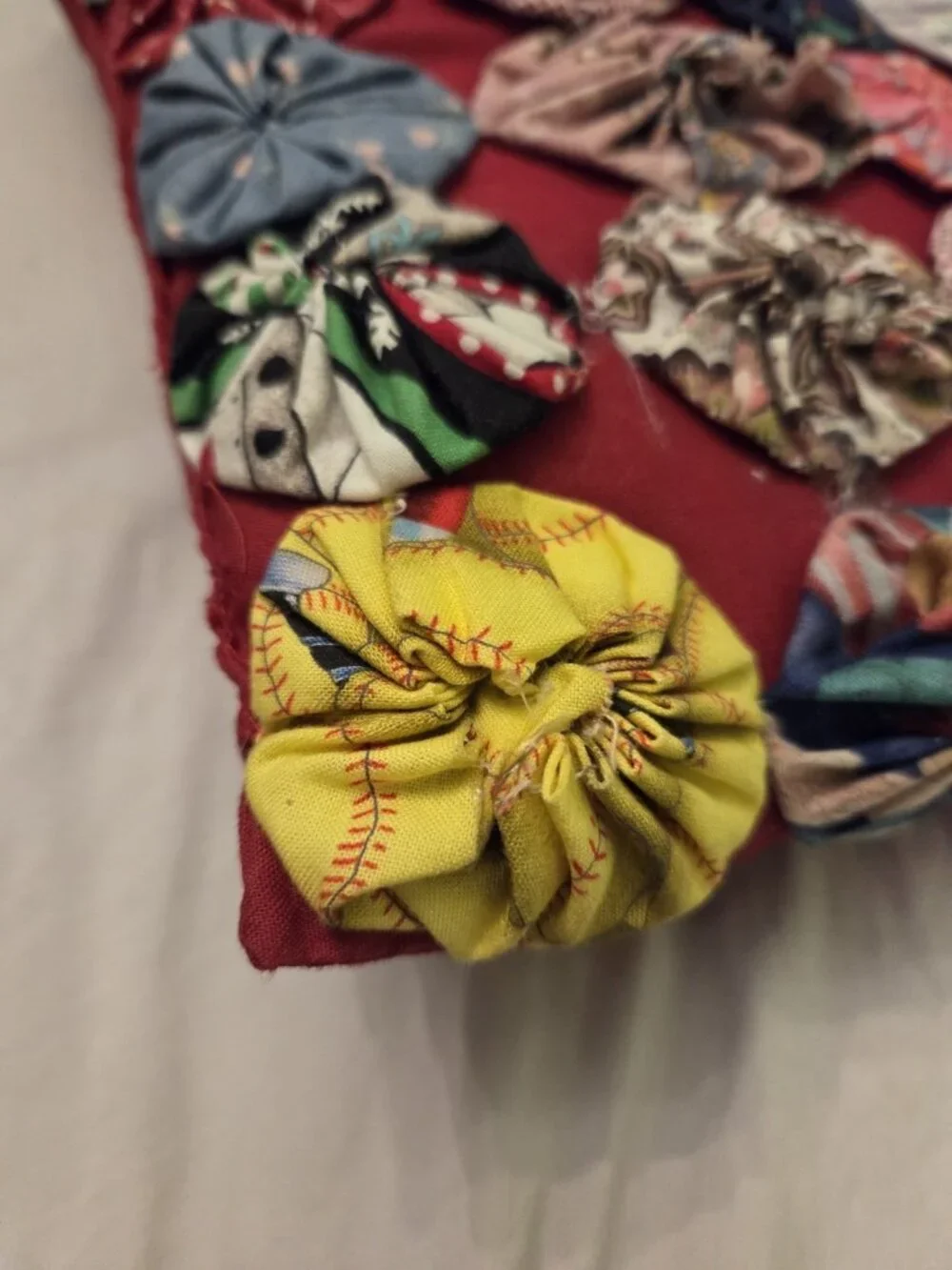 Vintage Handmade Yoyo Quilt Throw Pillow 13 X 13
